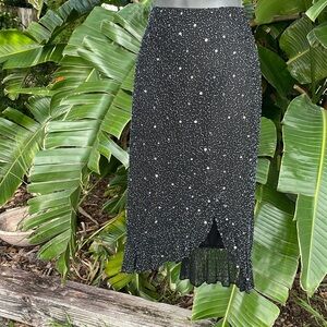 Scala beaded and sequin silk asymmetric skirt